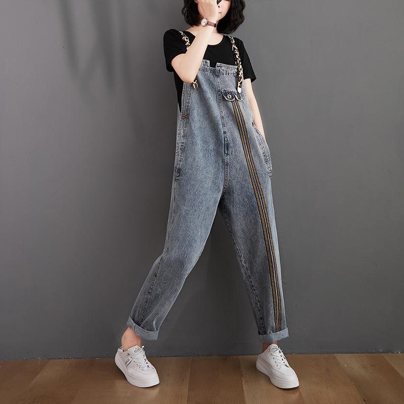 Dame Retro Løs Høst Denim Jumpsuit