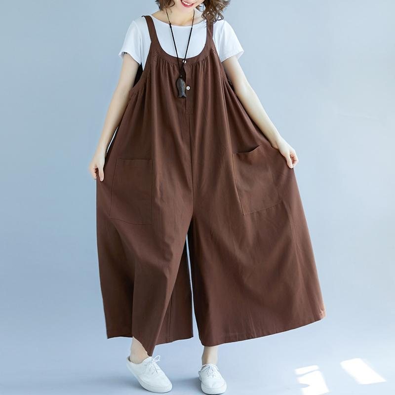 Dame Sommer Solide Lommer Uformelle Løse Jumpsuits