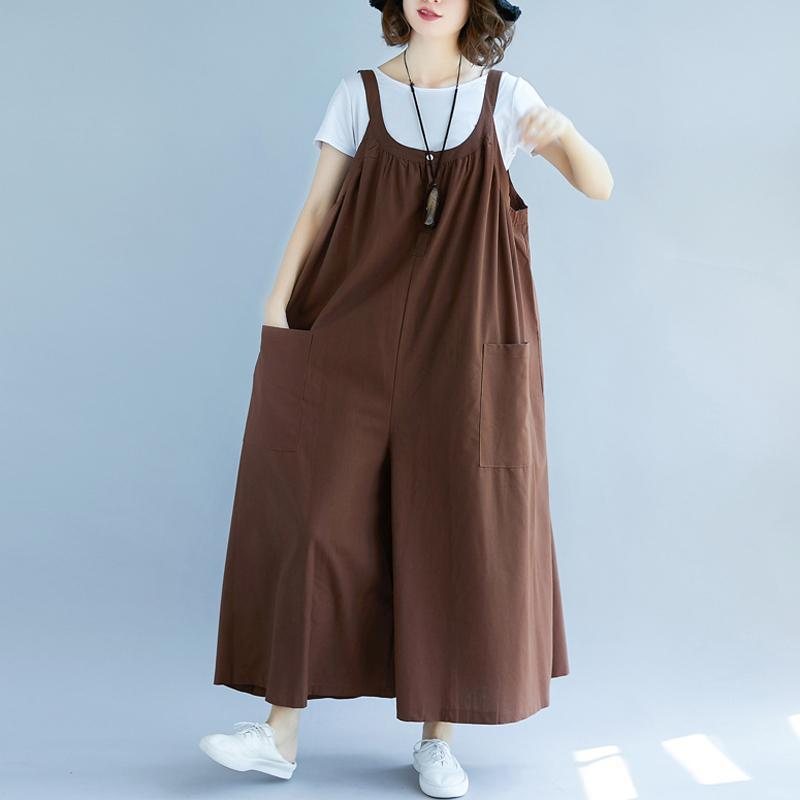 Dame Sommer Solide Lommer Uformelle Løse Jumpsuits