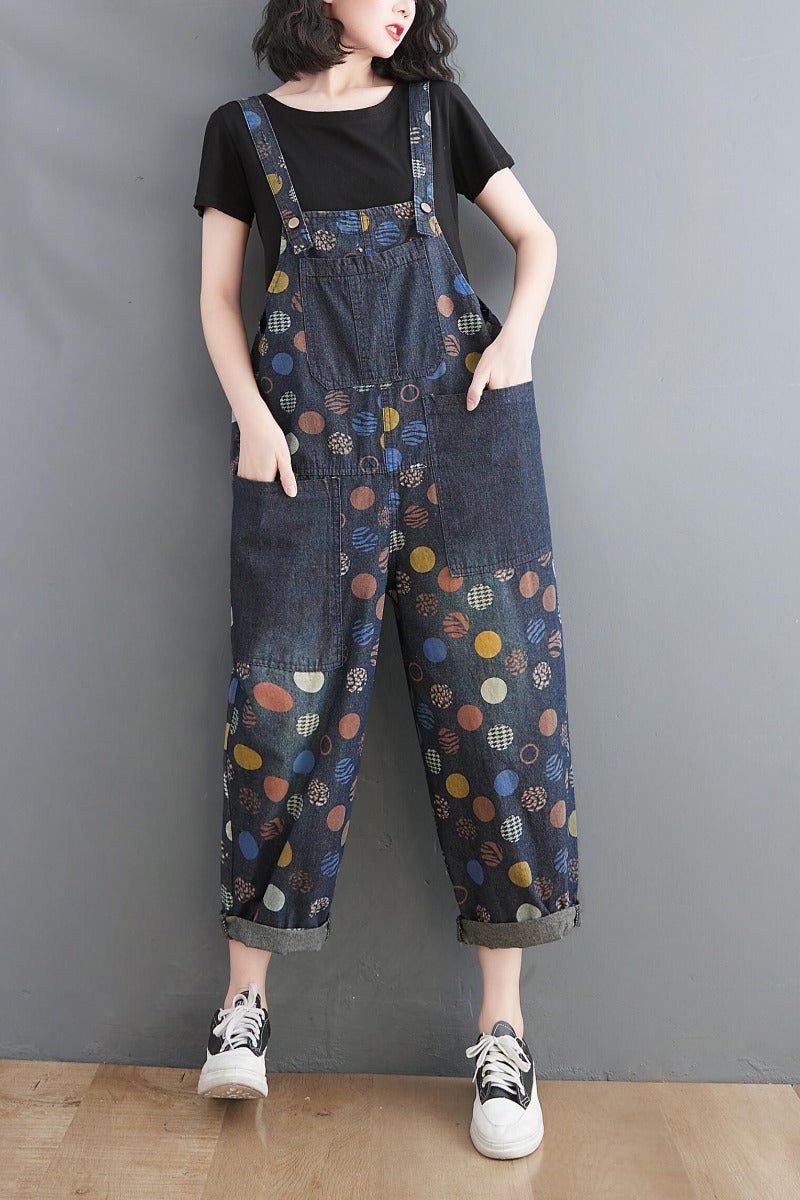 Dame Vår Sommer Retro Potter Løs Denim Harem Jumpsuit