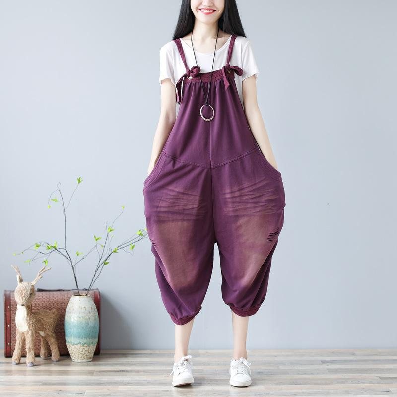 Denim Strikket Lantern Løs Jumpsuit