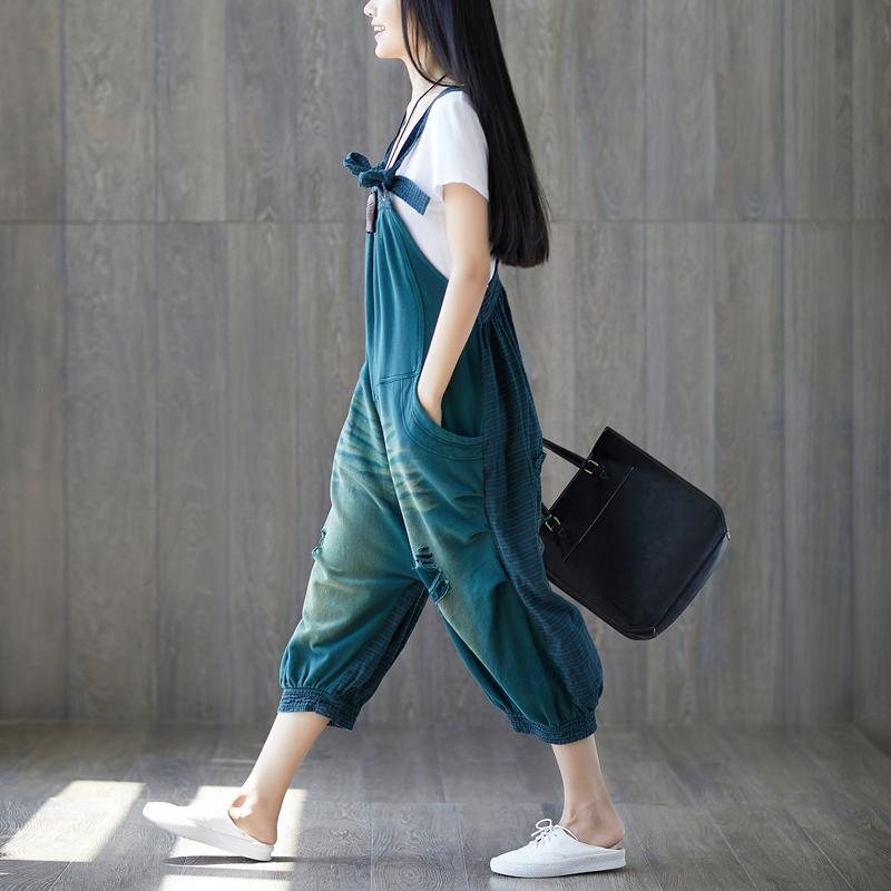 Denim Strikket Lantern Løs Jumpsuit