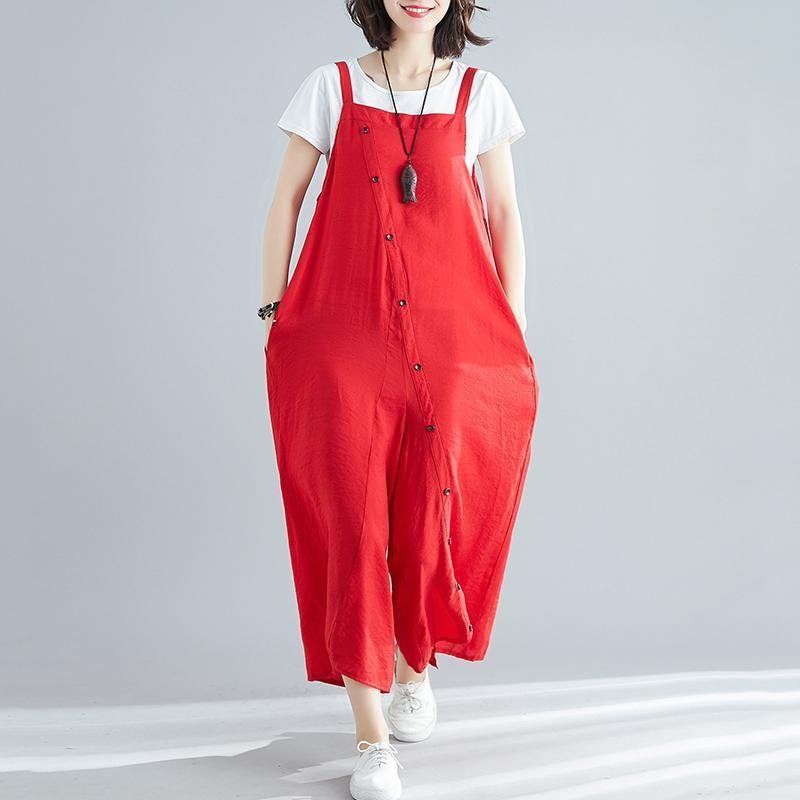 Sommer Solid Single Button Casual Løse Jumpsuits For Dame