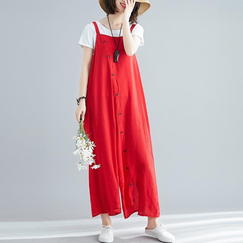 Sommer Solid Single Button Casual Løse Jumpsuits For Dame