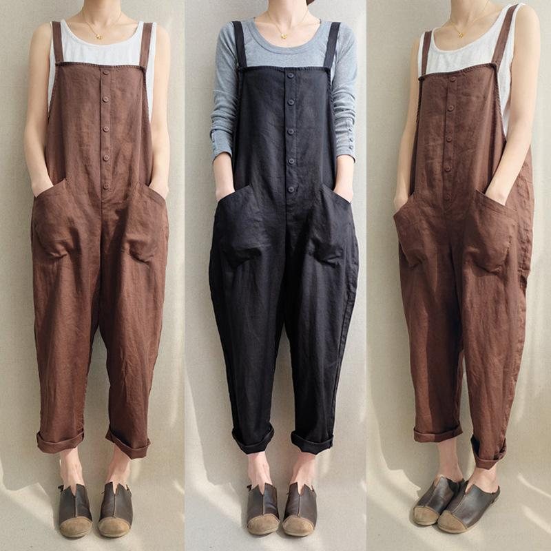 Uformelt Bomullslin Pustende Jumpsuit I Plussstørrelse S-5xl