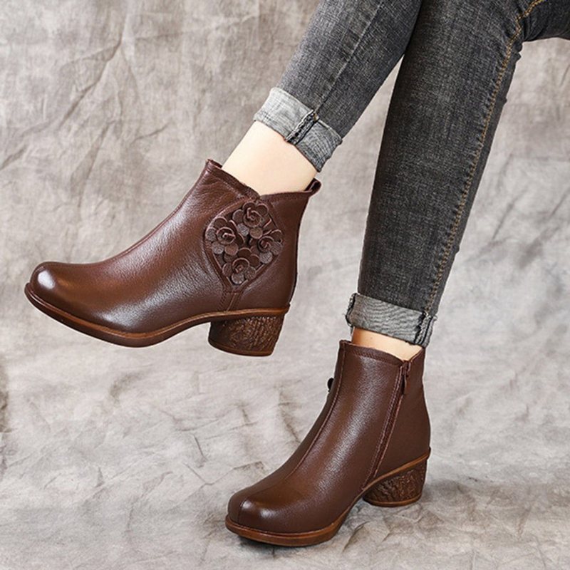Blomster Applikerte Chunky Heels Skinnstøvler
