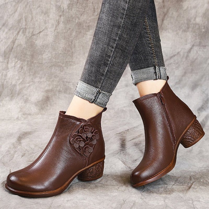 Blomster Applikerte Chunky Heels Skinnstøvler