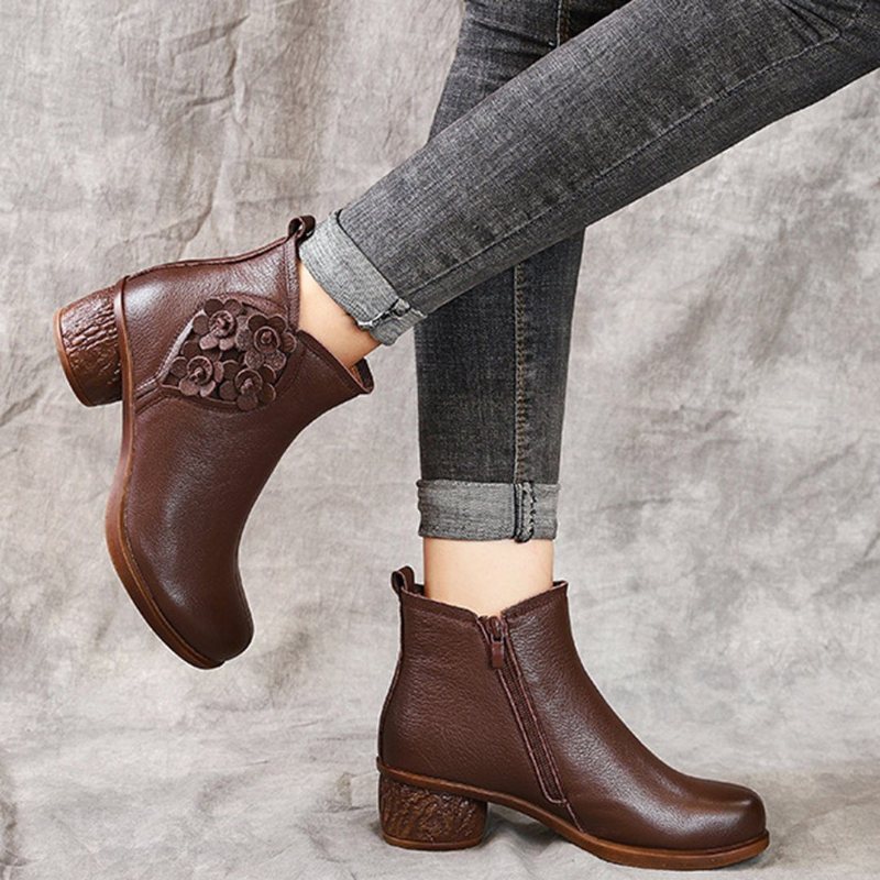 Blomster Applikerte Chunky Heels Skinnstøvler