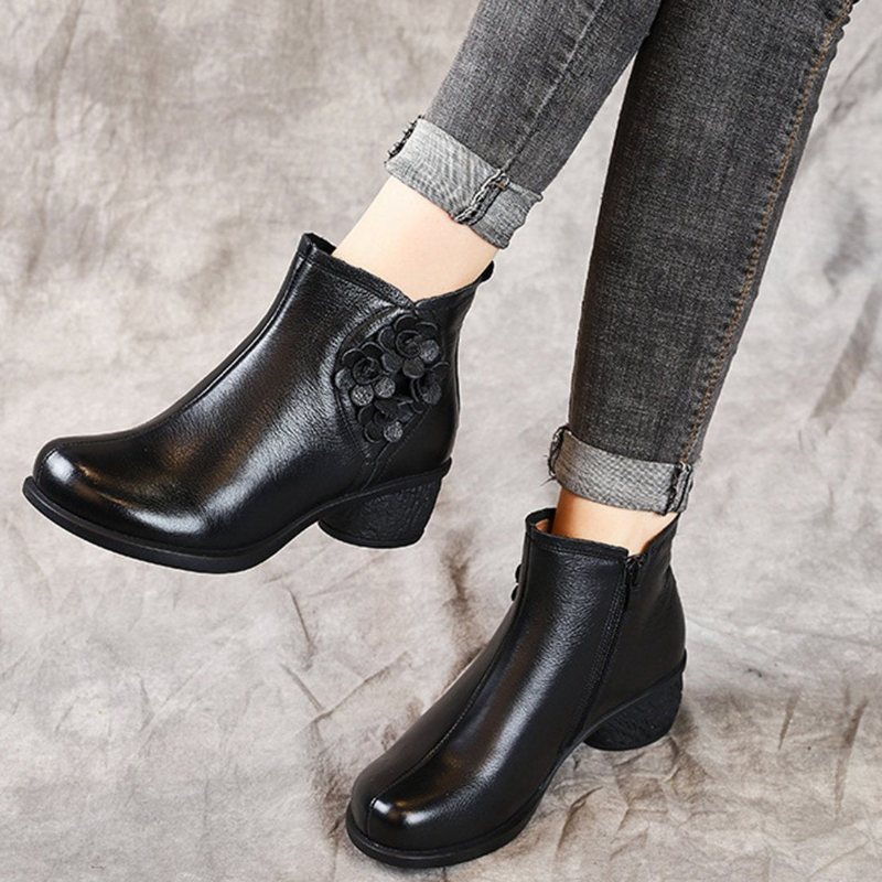 Blomster Applikerte Chunky Heels Skinnstøvler