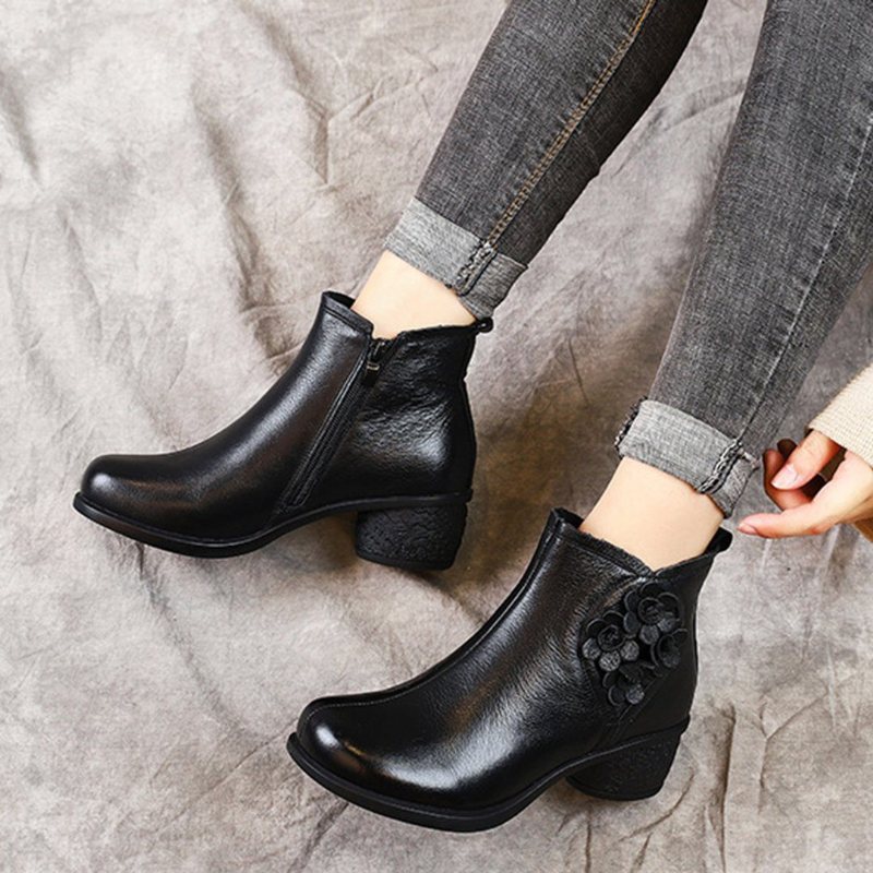 Blomster Applikerte Chunky Heels Skinnstøvler