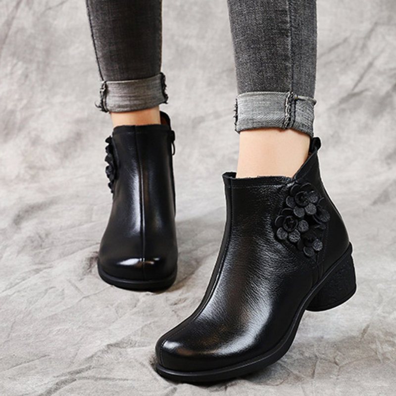 Blomster Applikerte Chunky Heels Skinnstøvler