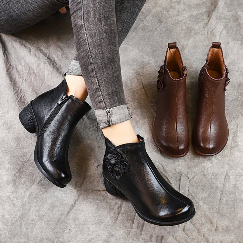 Blomster Applikerte Chunky Heels Skinnstøvler