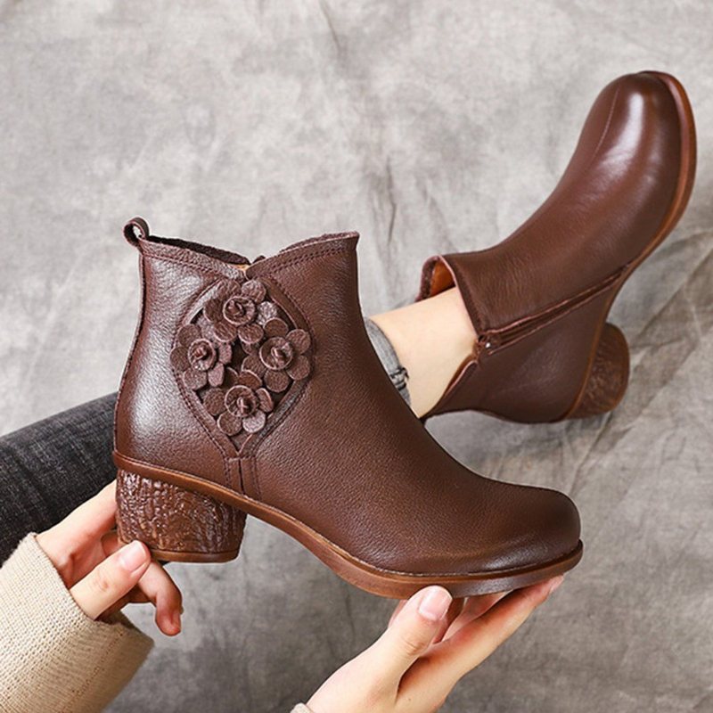 Blomster Applikerte Chunky Heels Skinnstøvler