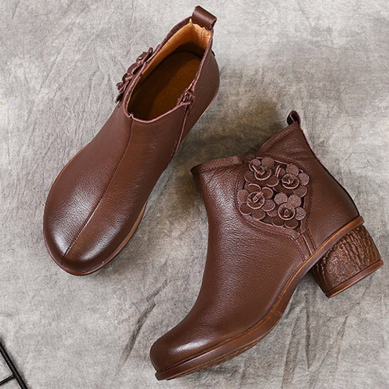 Blomster Applikerte Chunky Heels Skinnstøvler