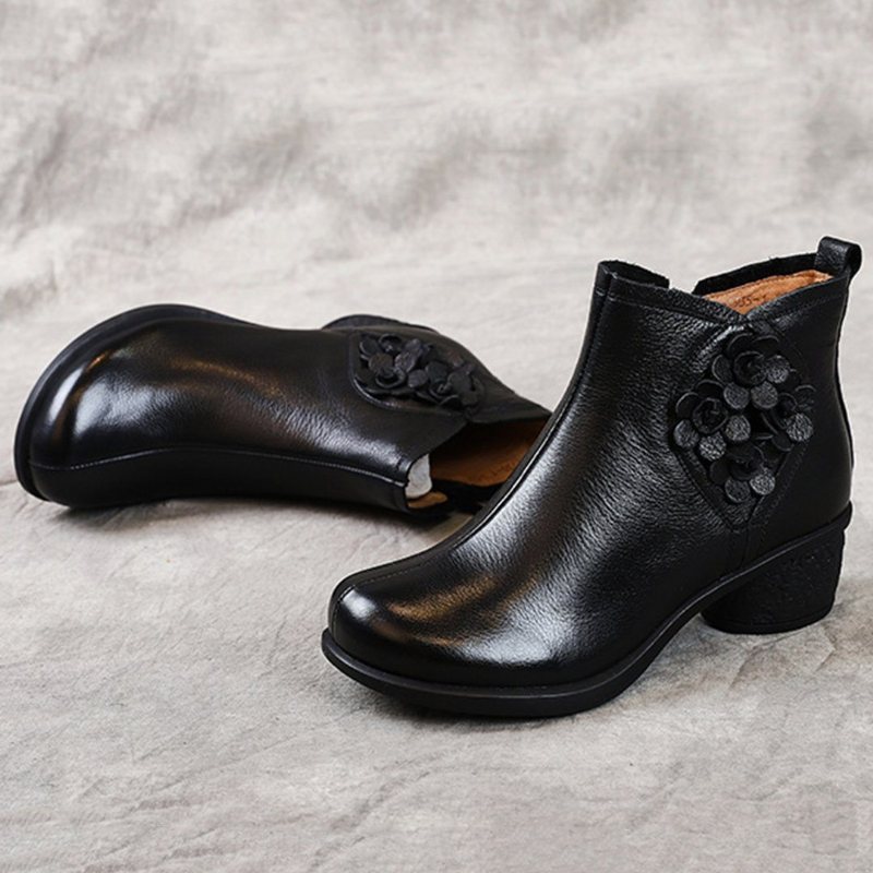 Blomster Applikerte Chunky Heels Skinnstøvler