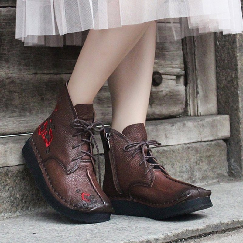 Broderi Snøring Retro Lær Martin Boots