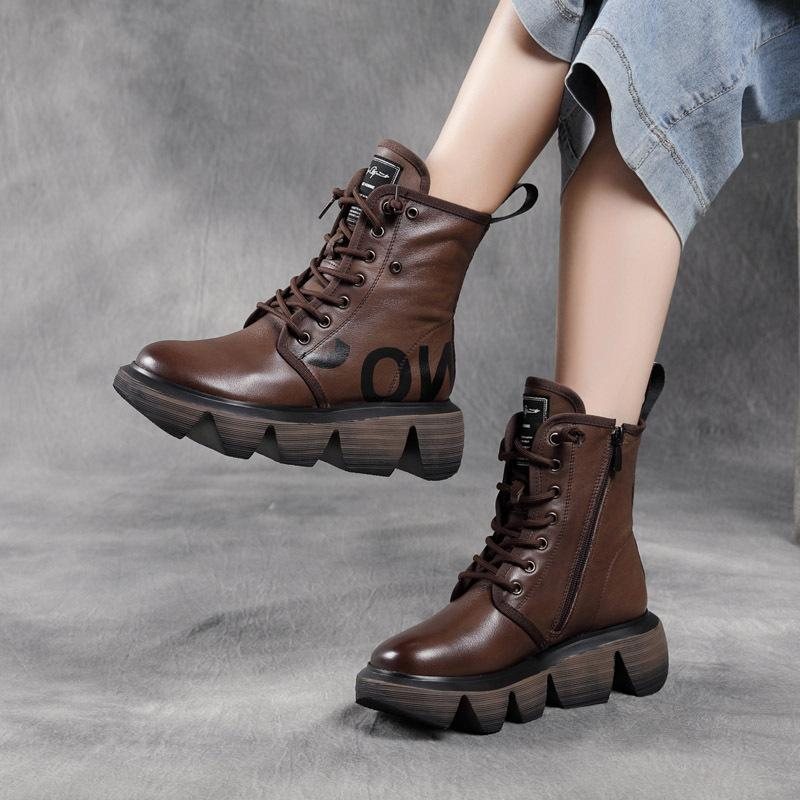 Høst Vinter Mote Retro Wedge Lær Casual Boots