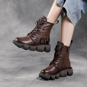 Høst Vinter Mote Retro Wedge Lær Casual Boots