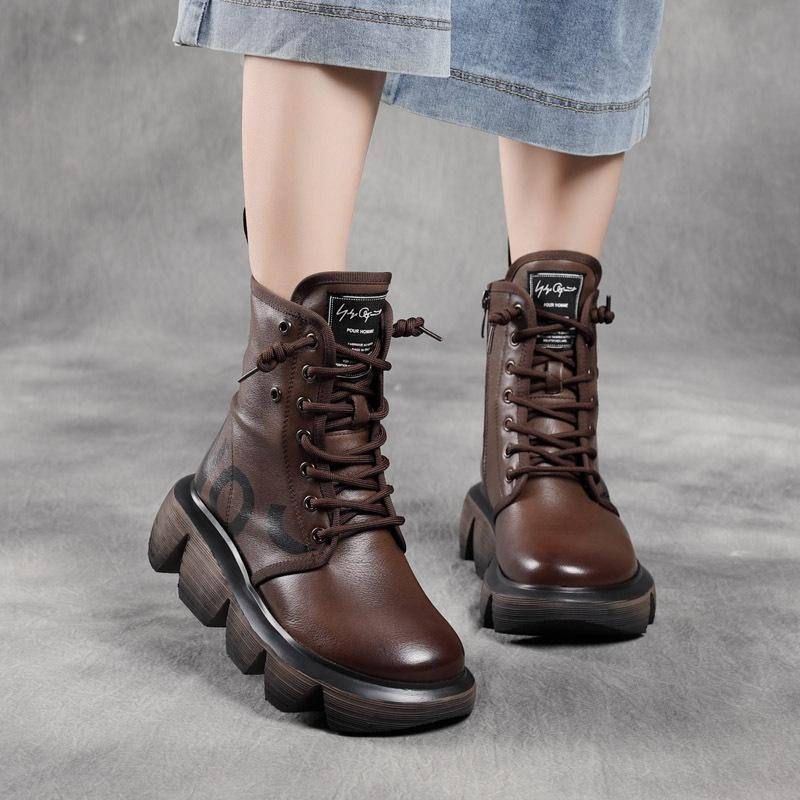 Høst Vinter Mote Retro Wedge Lær Casual Boots