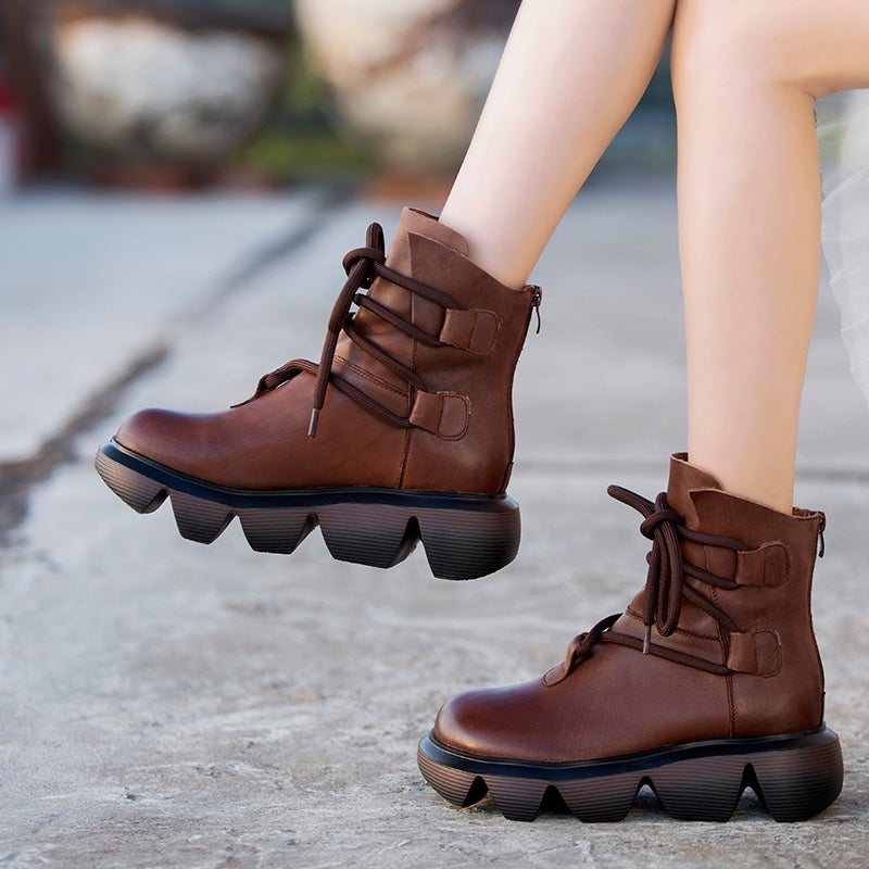 Høst Vinter Retro Håndlagde Platform Kile Lær Boots
