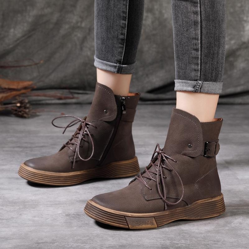 Høst Vinter Retro Leather Flat Warm Boots