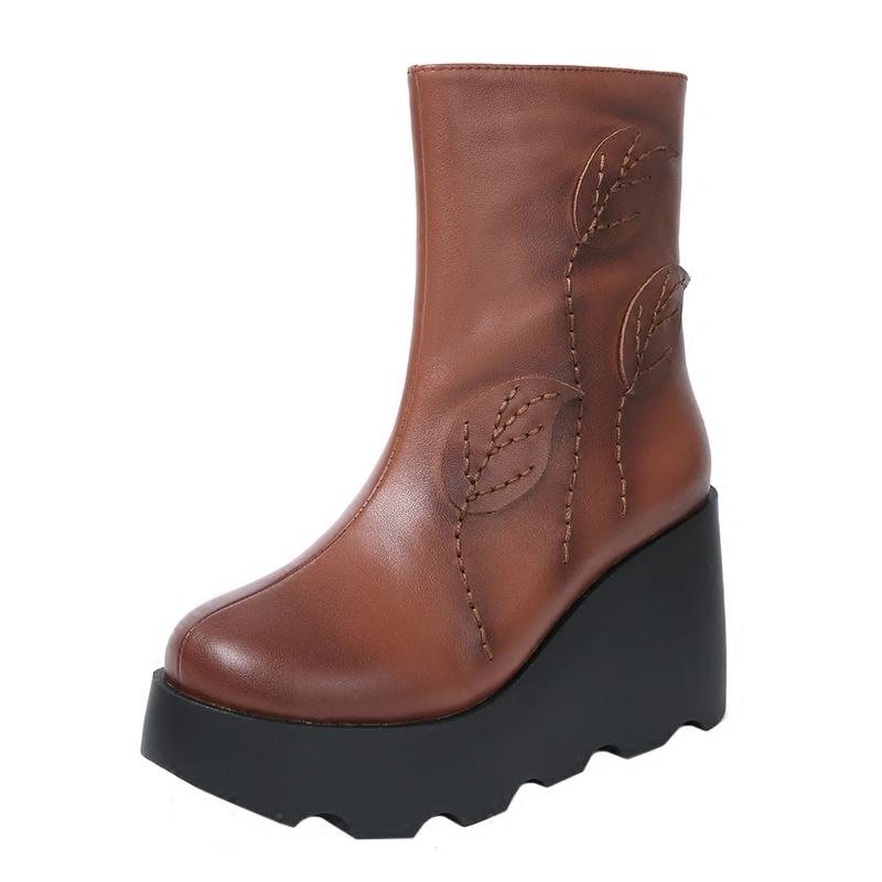 Høst Vinter Retro Leather Wedge Casual Boots