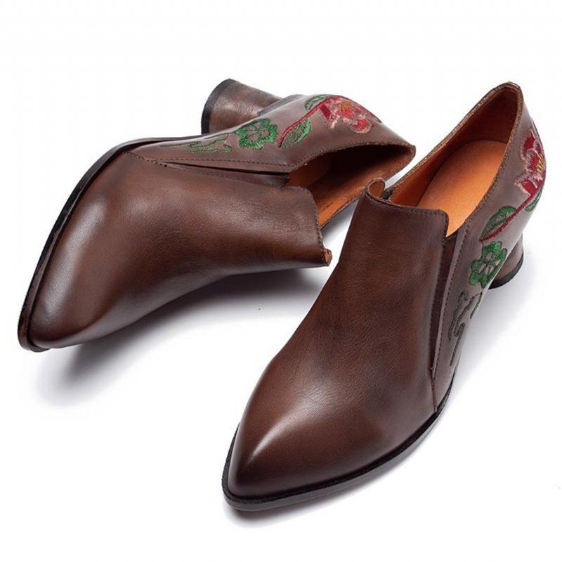 Kvinner Skinnbroderi Chunky Heels Boots