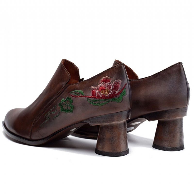 Kvinner Skinnbroderi Chunky Heels Boots