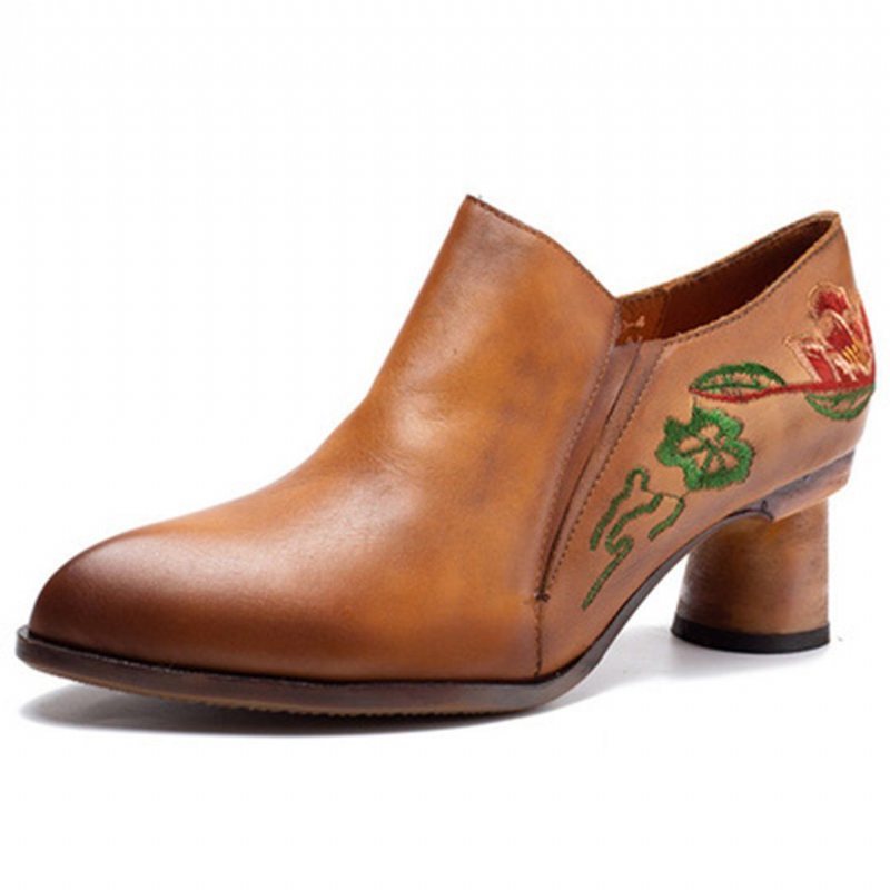 Kvinner Skinnbroderi Chunky Heels Boots