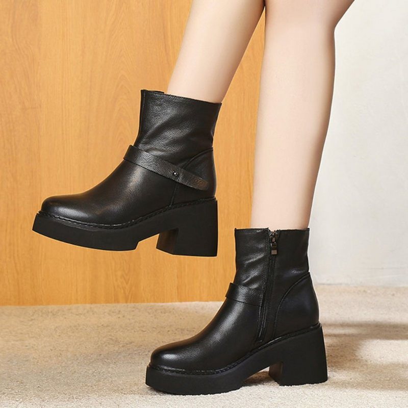 Leather Platform Spenne Høye Hæler Retro Martin Boots