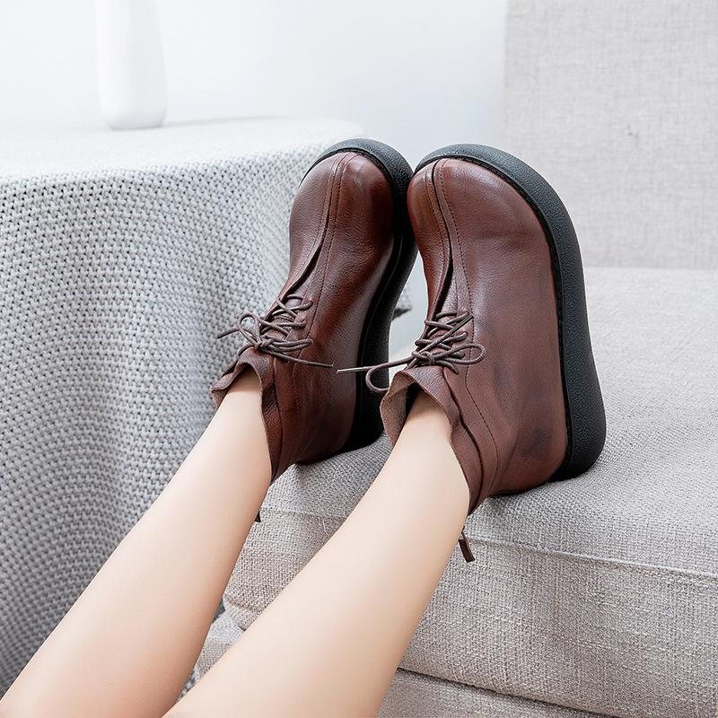 Retro Leather Platform Vår Høst Casual Boots