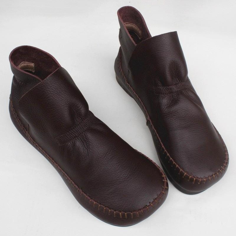 Skinn Retro Flat Myk Såle Korte Støvler For Kvinner