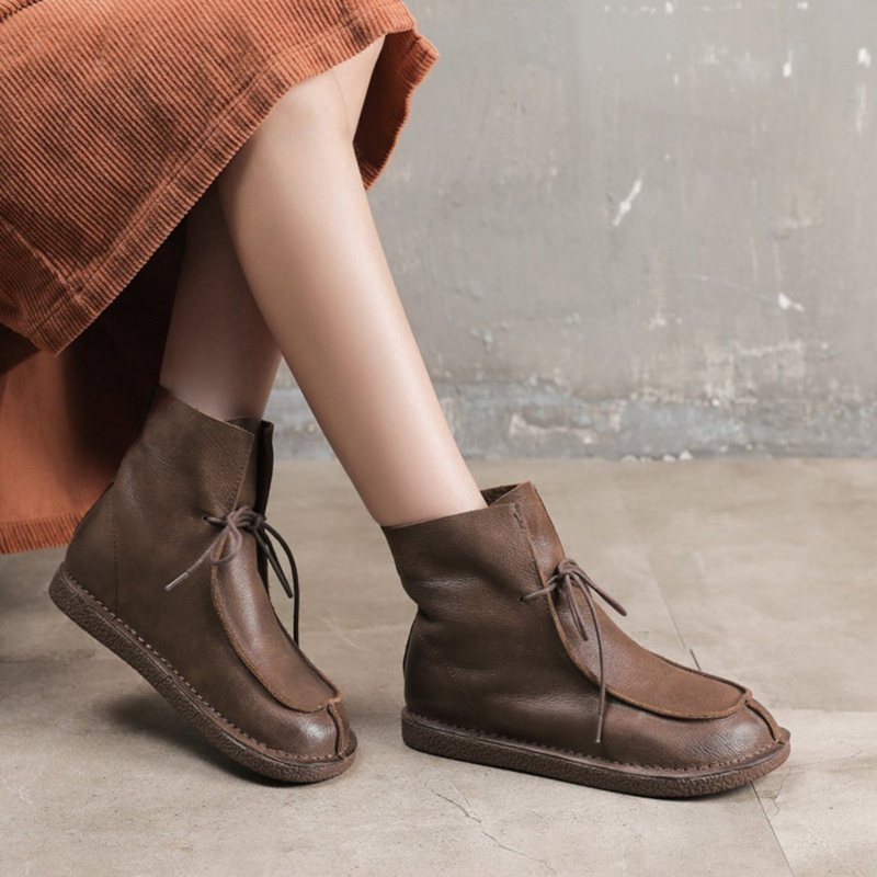 Skinn Rund Toe Solid Håndlagde Martin Boots