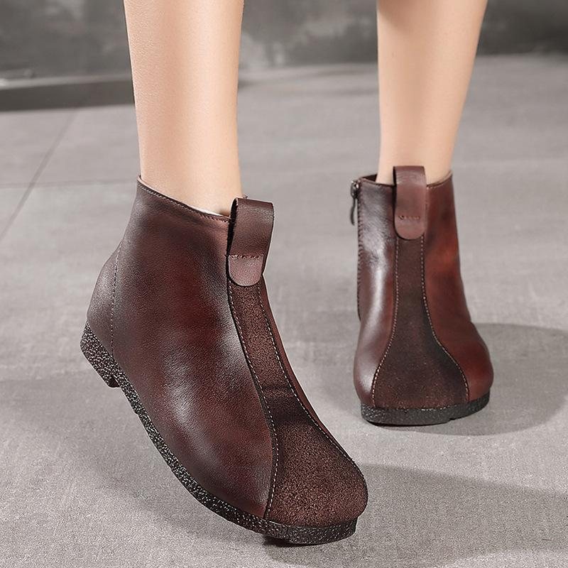 Vinter Vår Retro Leather Flat Soft Sole Casual Boots