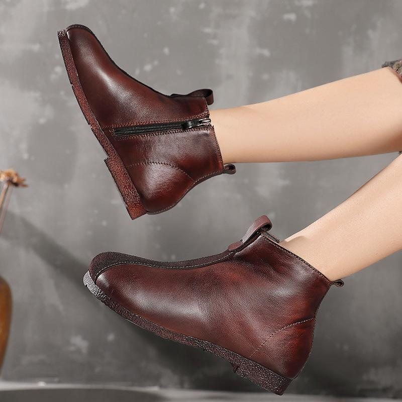 Vinter Vår Retro Leather Flat Soft Sole Casual Boots