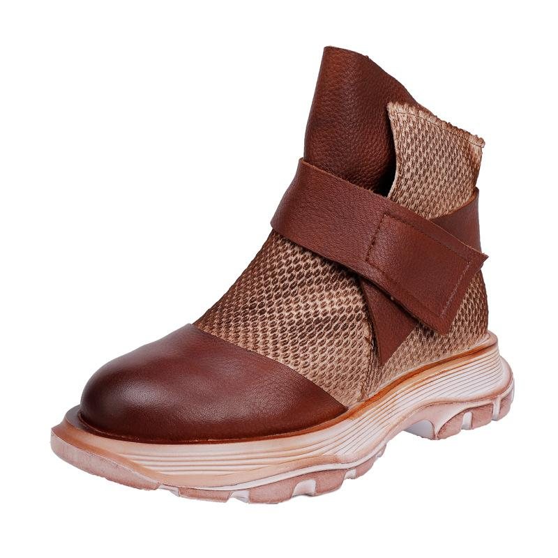 Vinter Vår Retro Leather Mesh Patchwork Casual Boots