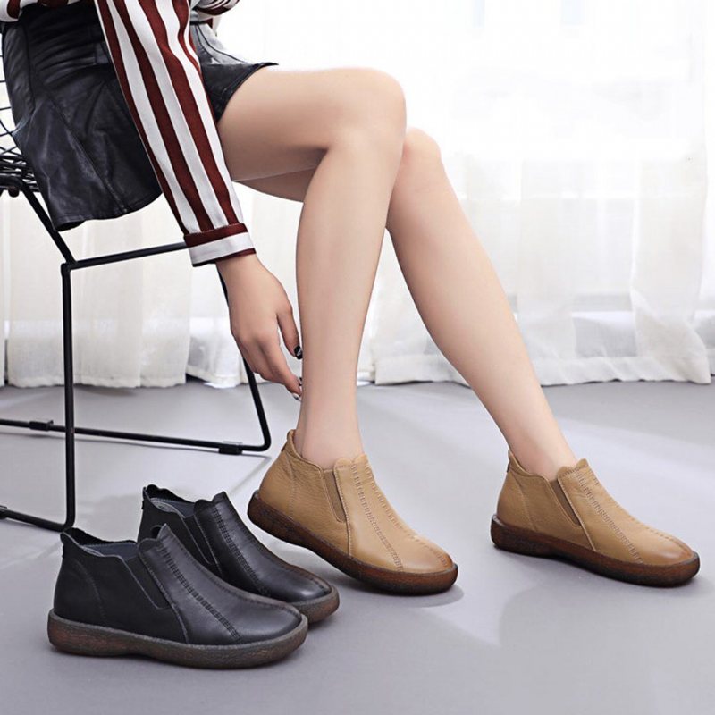 Winter Leather Retro Flat Ankel Boots