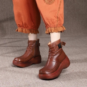 Winter Retro Leather Plysj Platform Glidelås Casual Boots