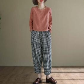 Bomull Lin Casual Rutete Harem Bukser