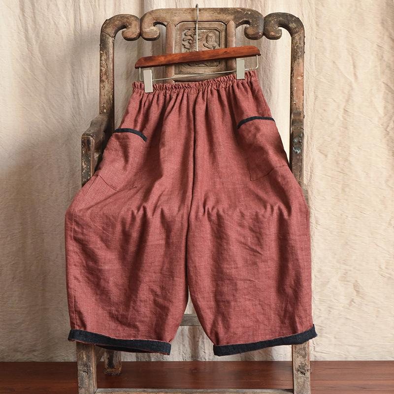 Bomull Lin Høst Casual Wide-leg Bukser