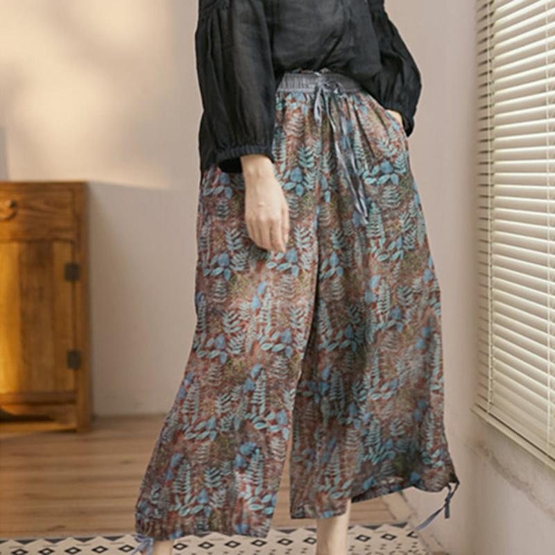 Bomull Lin Løs Printed Cropped Pants