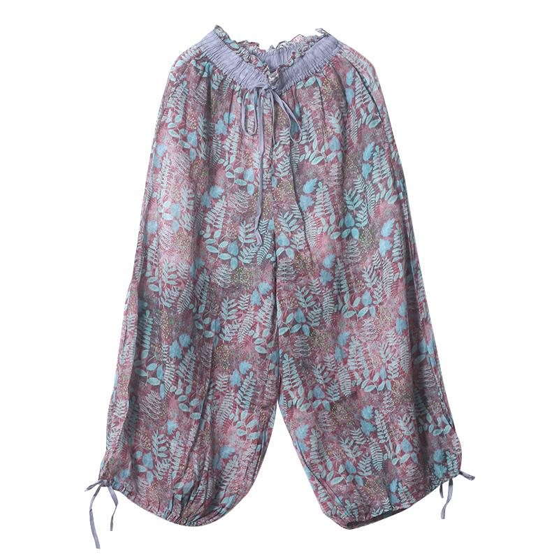 Bomull Lin Løs Printed Cropped Pants