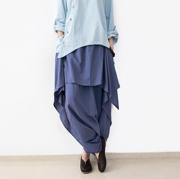 Bomull Lin Skritt Drop Pants