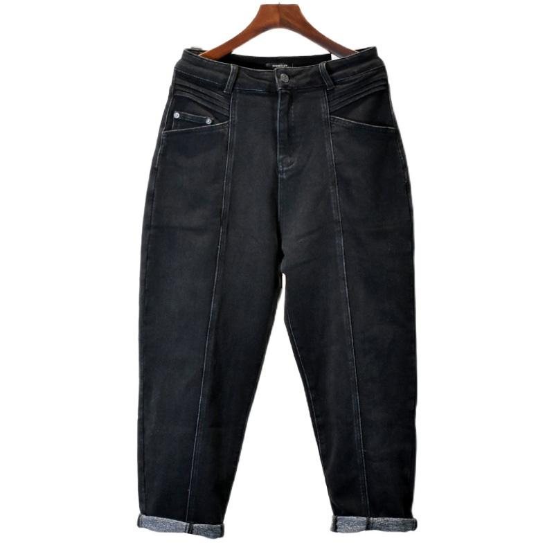 Casual Løs Strekk Svarte Jeans