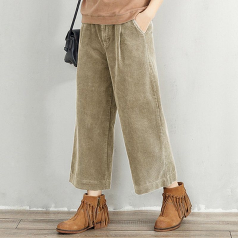 Corduroy Elastisk Midje Bukser Med Brede Ben