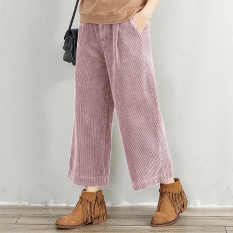 Corduroy Elastisk Midje Bukser Med Brede Ben