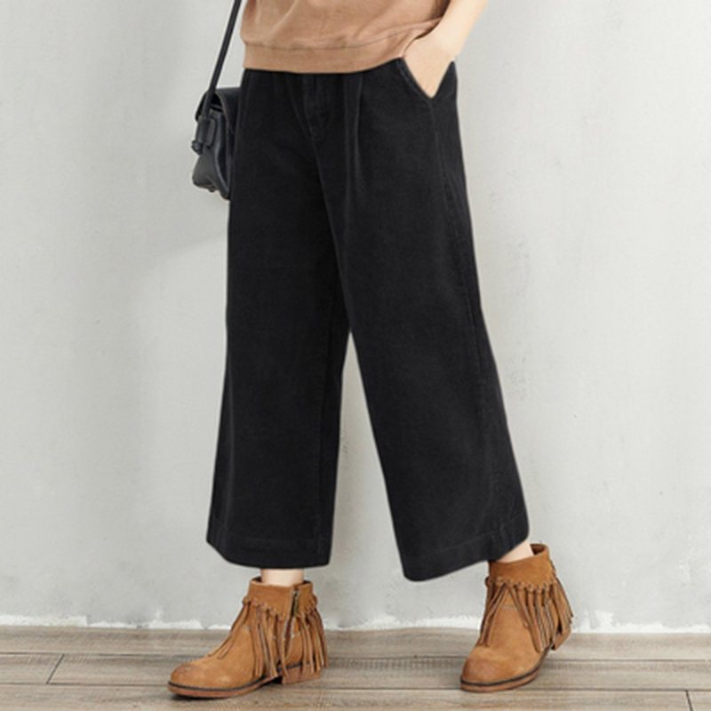 Corduroy Elastisk Midje Bukser Med Brede Ben