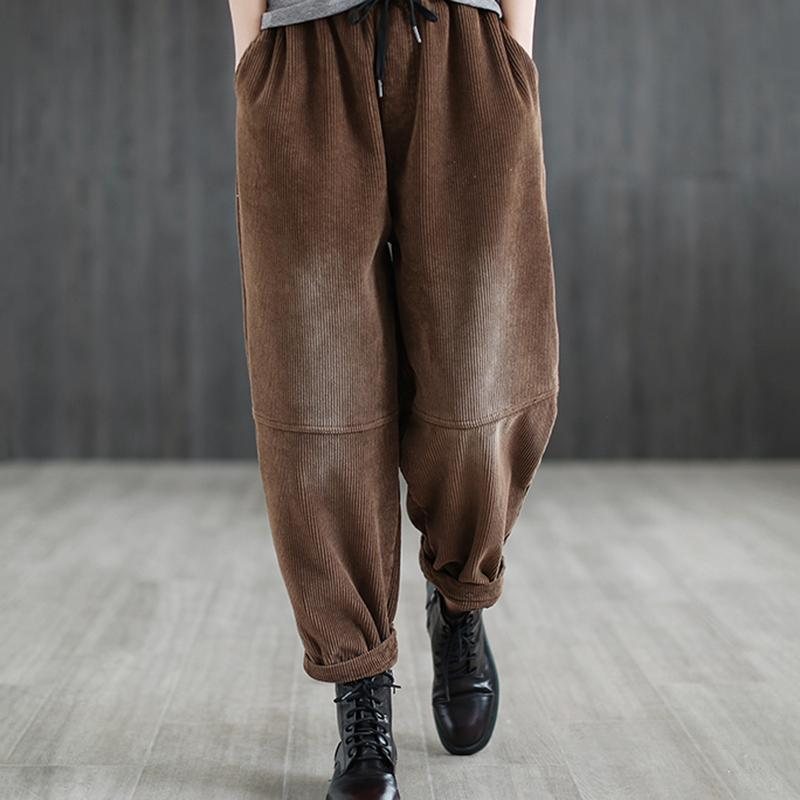 Corduroy Plysj Vinter Retro Harem Bukser