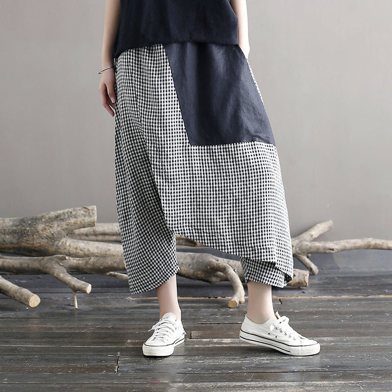 Dame Løs Plus Size Rutete Sommerlinbukser