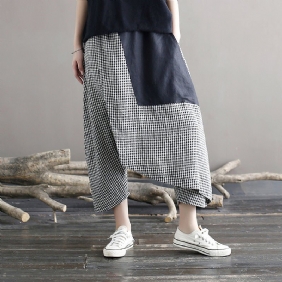 Dame Løs Plus Size Rutete Sommerlinbukser